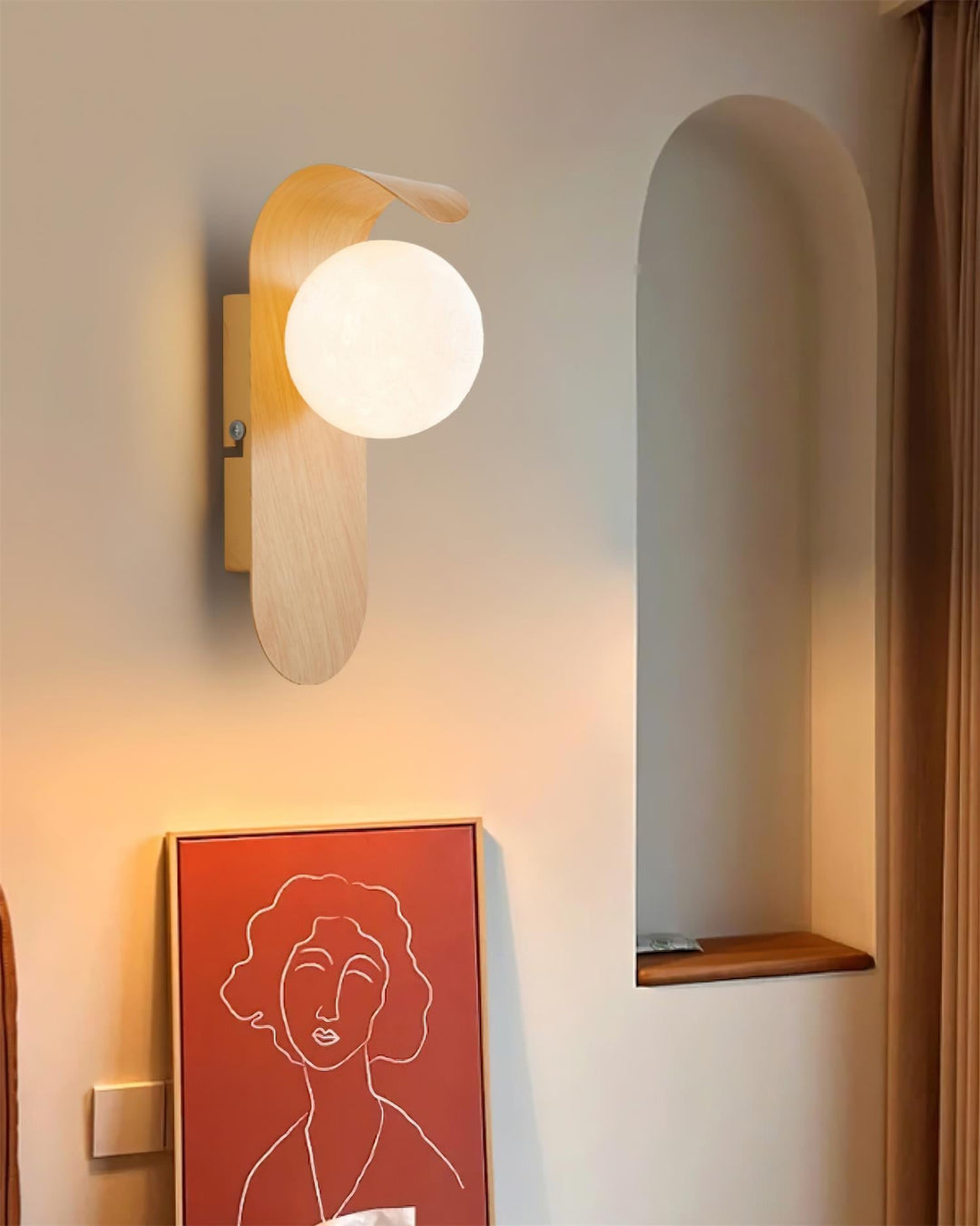 Faux-Wood Curved Arm Sconce