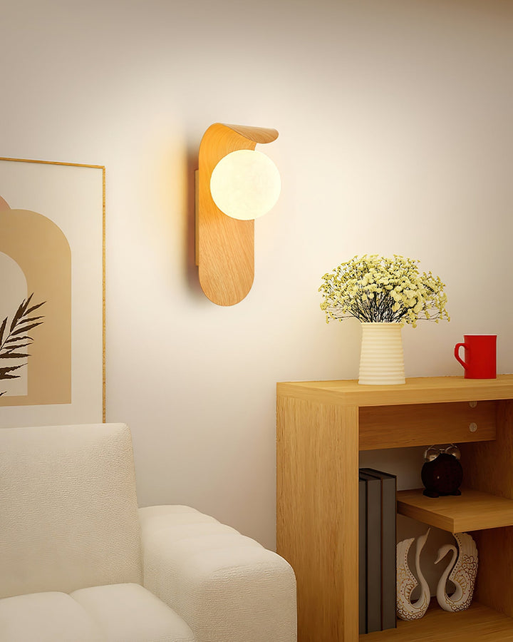Faux-Wood Curved Arm Sconce