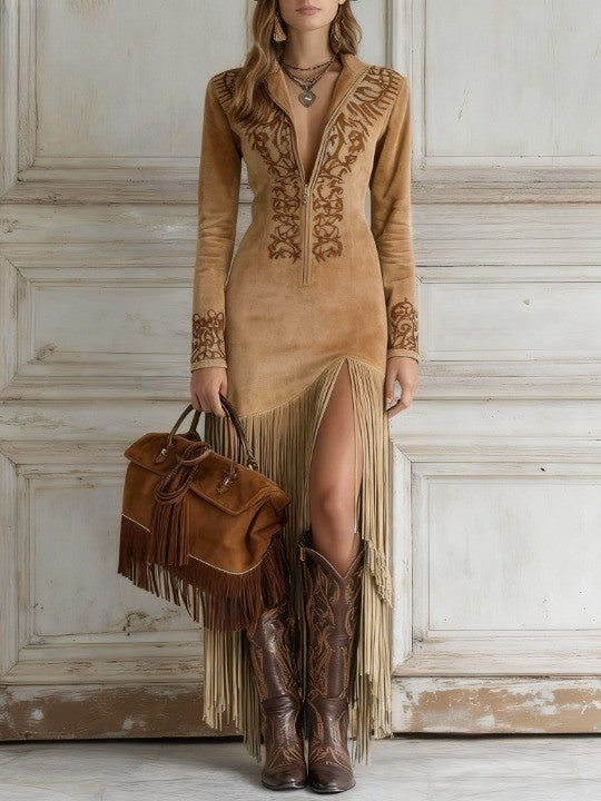 Charming Suede Maxi Dress for Women 1