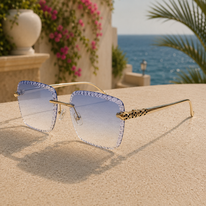 Sky Blue Rimless Alloy Sunglasses front view