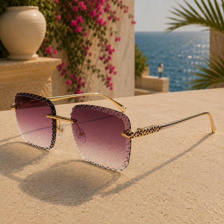 Purple Rimless Alloy Sunglasses front view