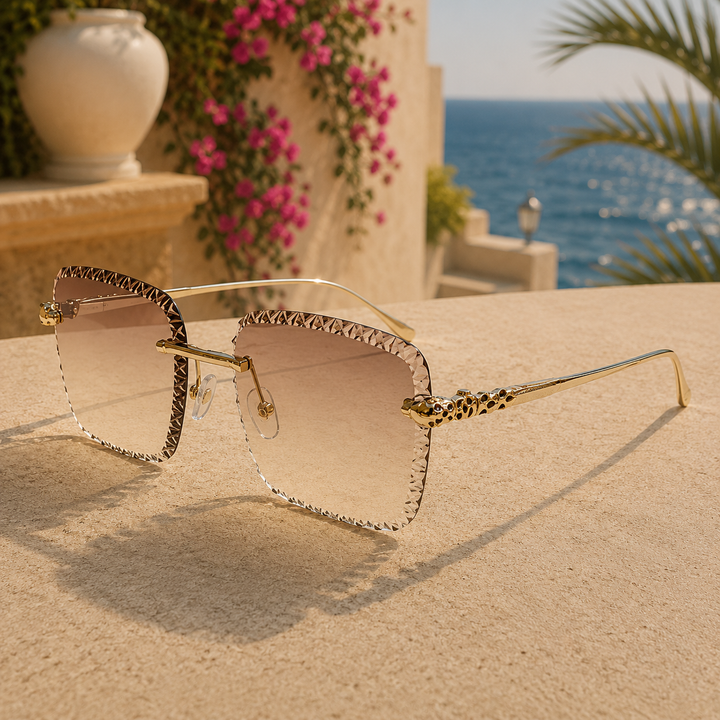 Beach Brown Rimless Alloy Sunglasses front view