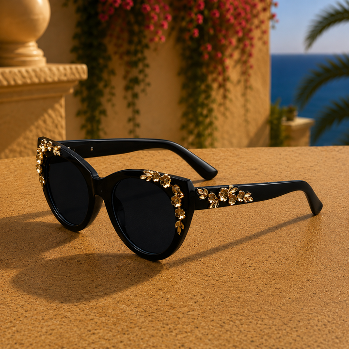 Midnight Black Margaret Rose Sunglasses front view