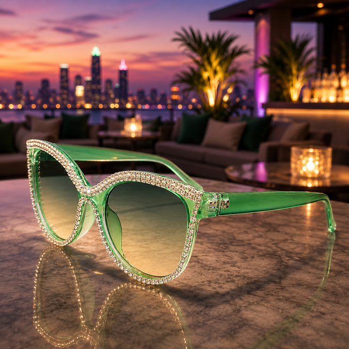 Green Crystal Cat-Eye Sunglasses front view