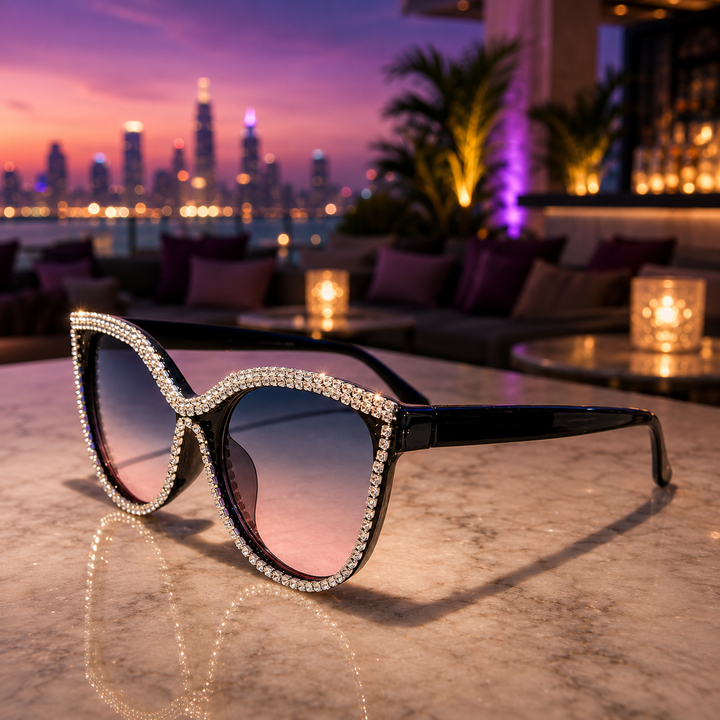 Black Crystal Cat-Eye Sunglasses front view