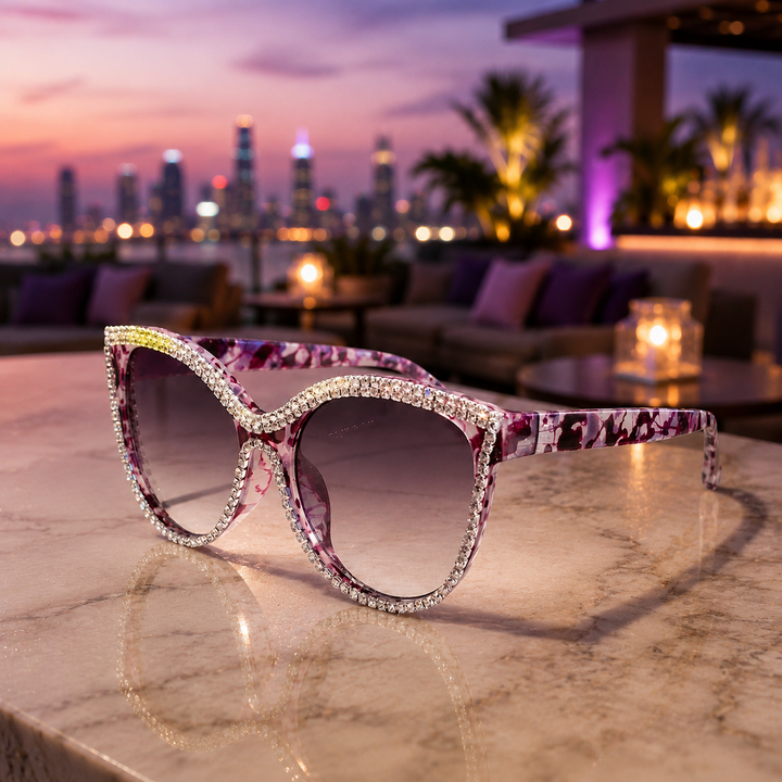 Amethyst Bloom Crystal Cat-Eye Sunglasses front view