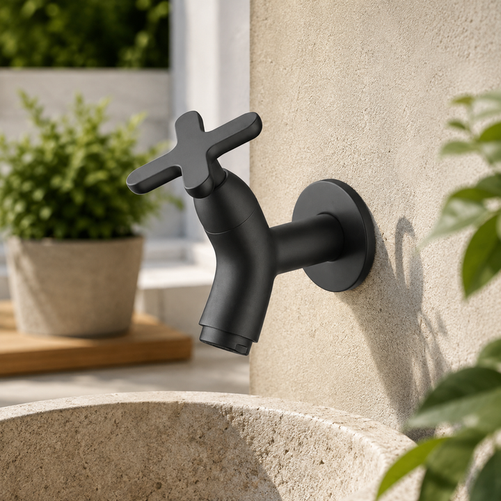 Black Brass Outdoor Wall Faucet detail view