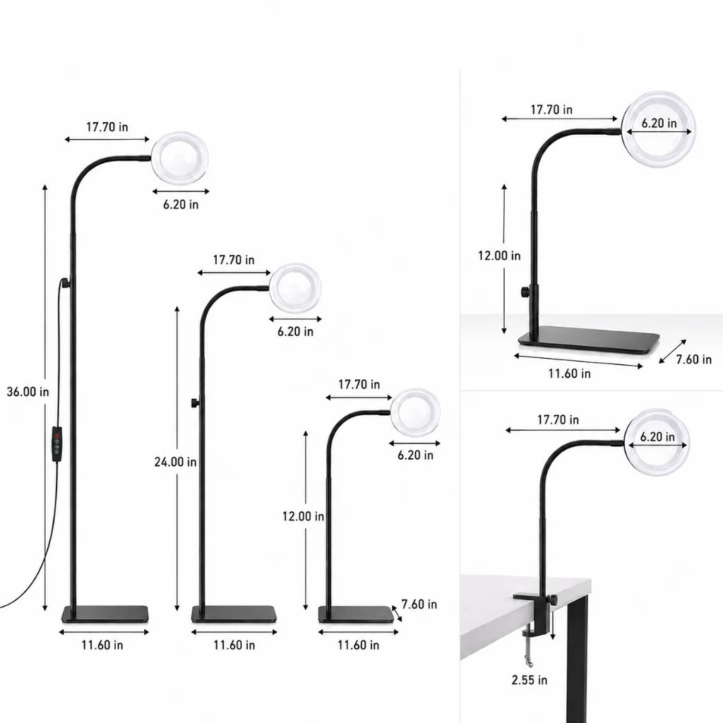 LED Magnifying Lamp dimensions diagram