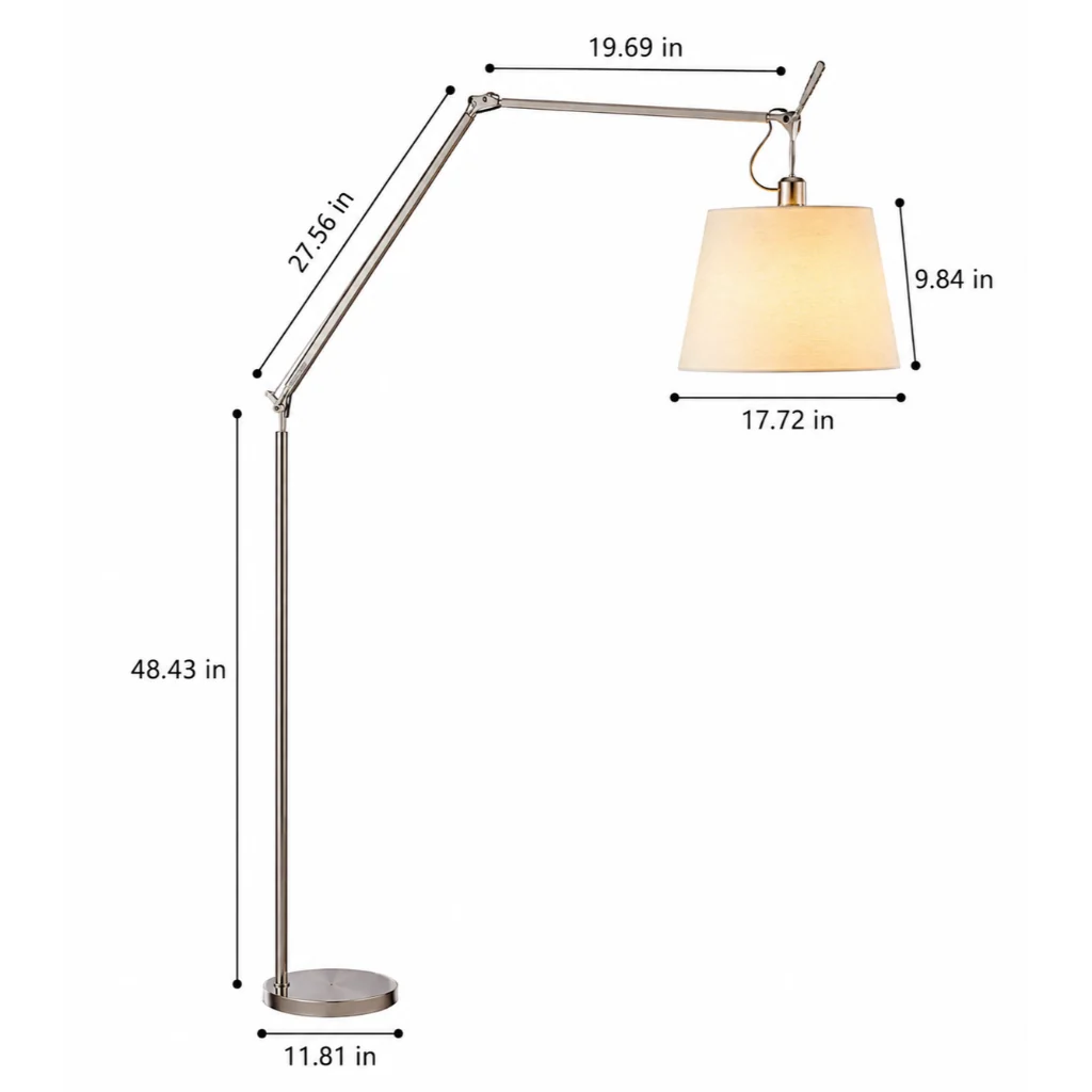 Industrial Swing Arm Floor Lamp dimensions diagram