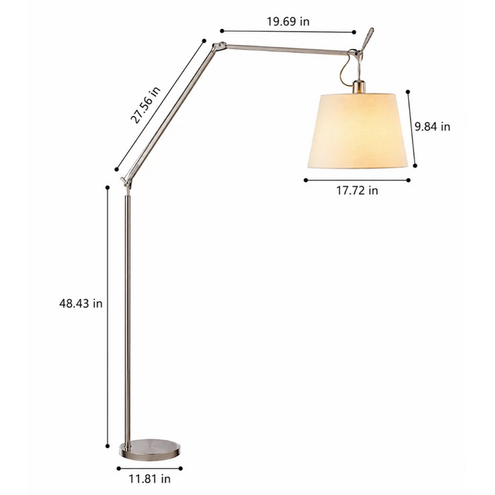 Industrial Swing Arm Floor Lamp dimensions diagram