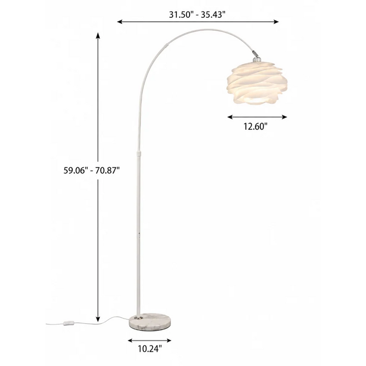 White Tri-Color Acrylic Arc Lamp in a living room setting