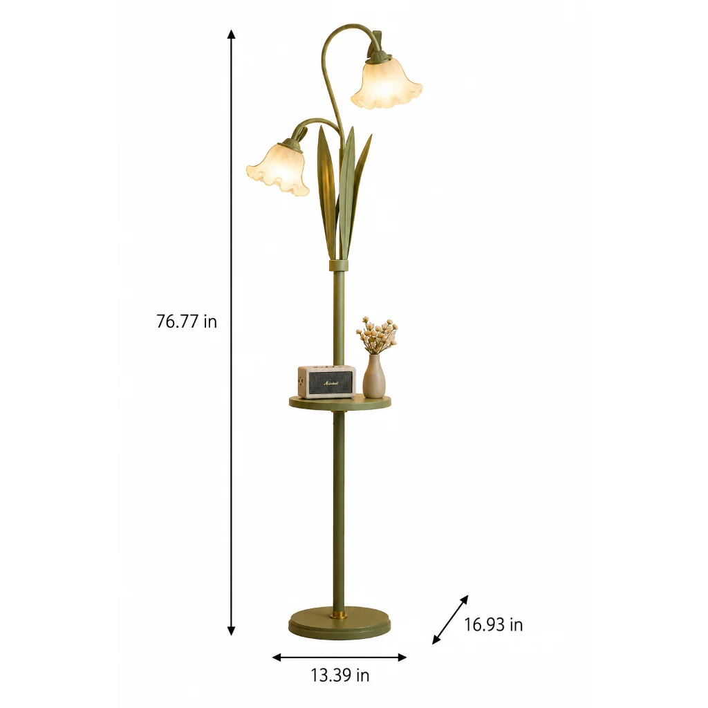 Sage Green Floral Floor Lamp dimensions diagram