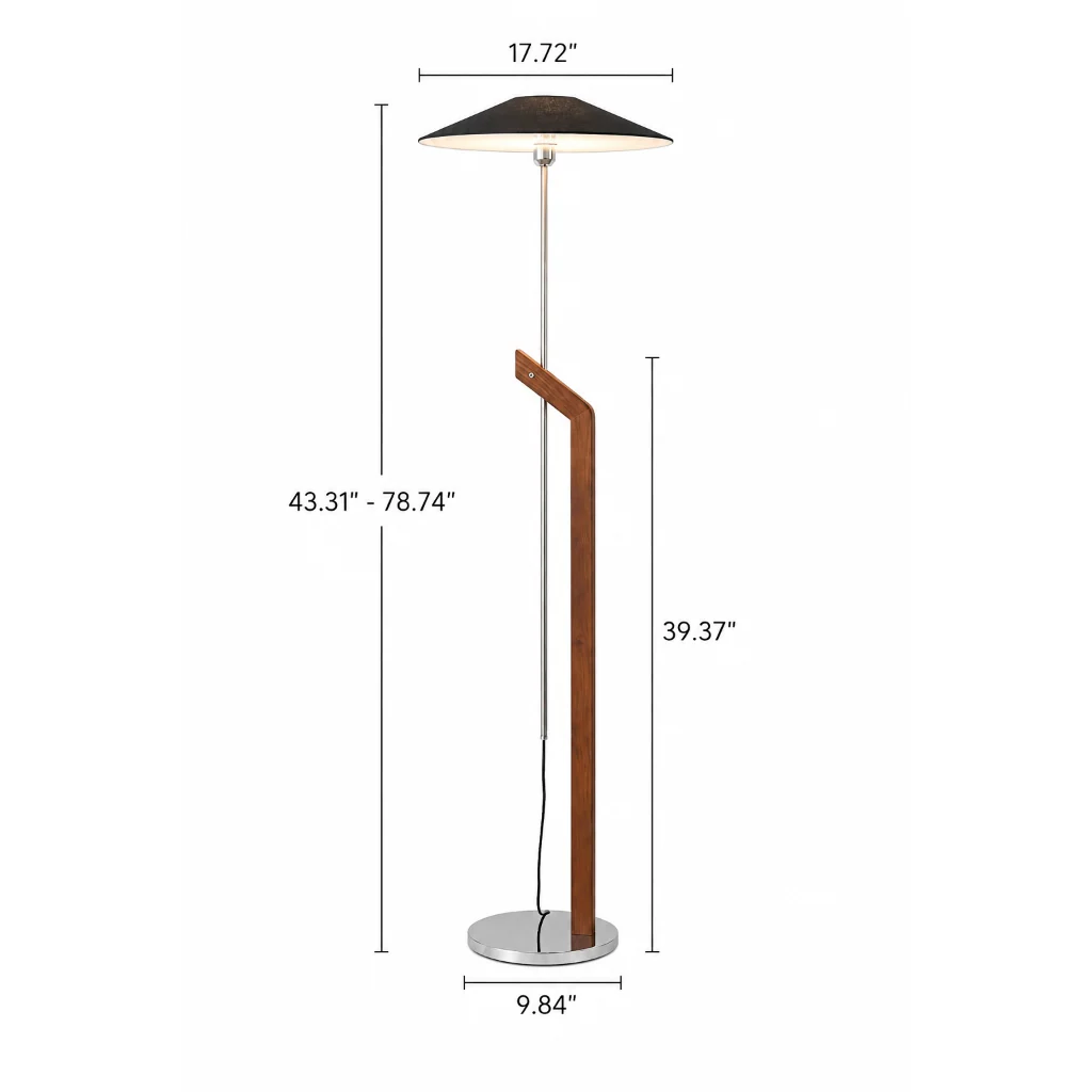 Adjustable Walnut Linen Floor Lamp full length view