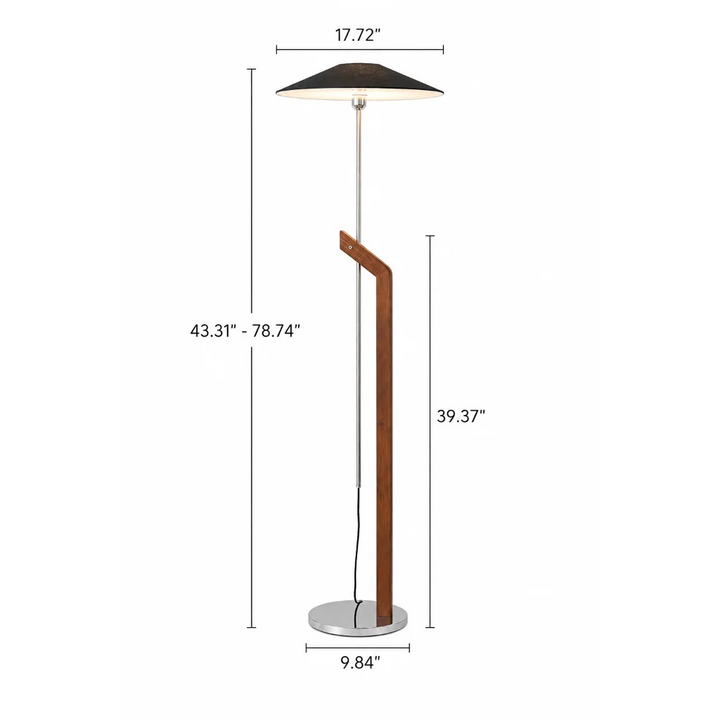 Adjustable Walnut Linen Floor Lamp full length view