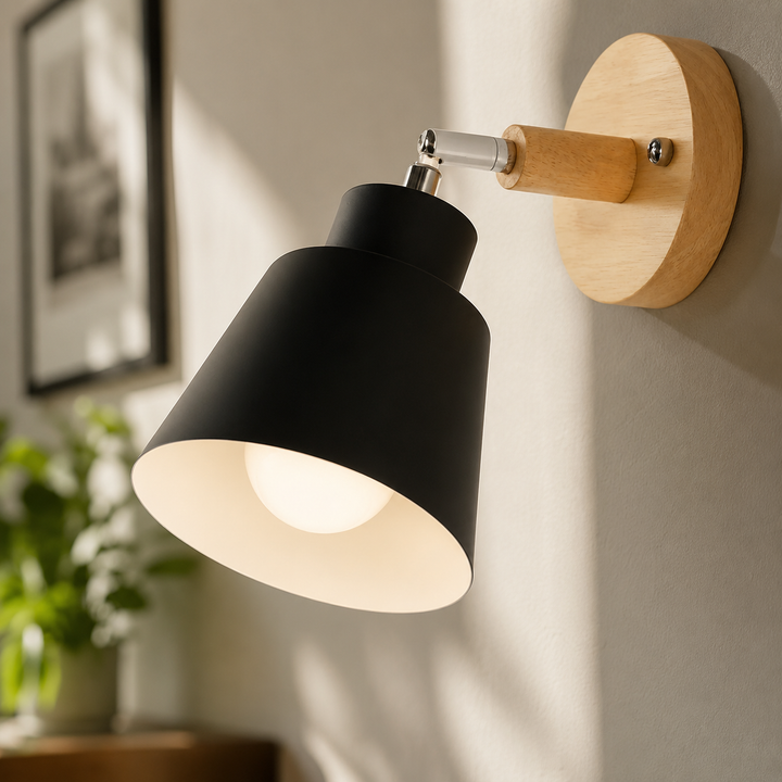 Black Wood Rotating Wall Sconce detail view