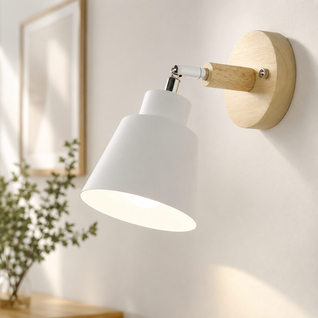 White Wood Rotating Wall Sconce detail view
