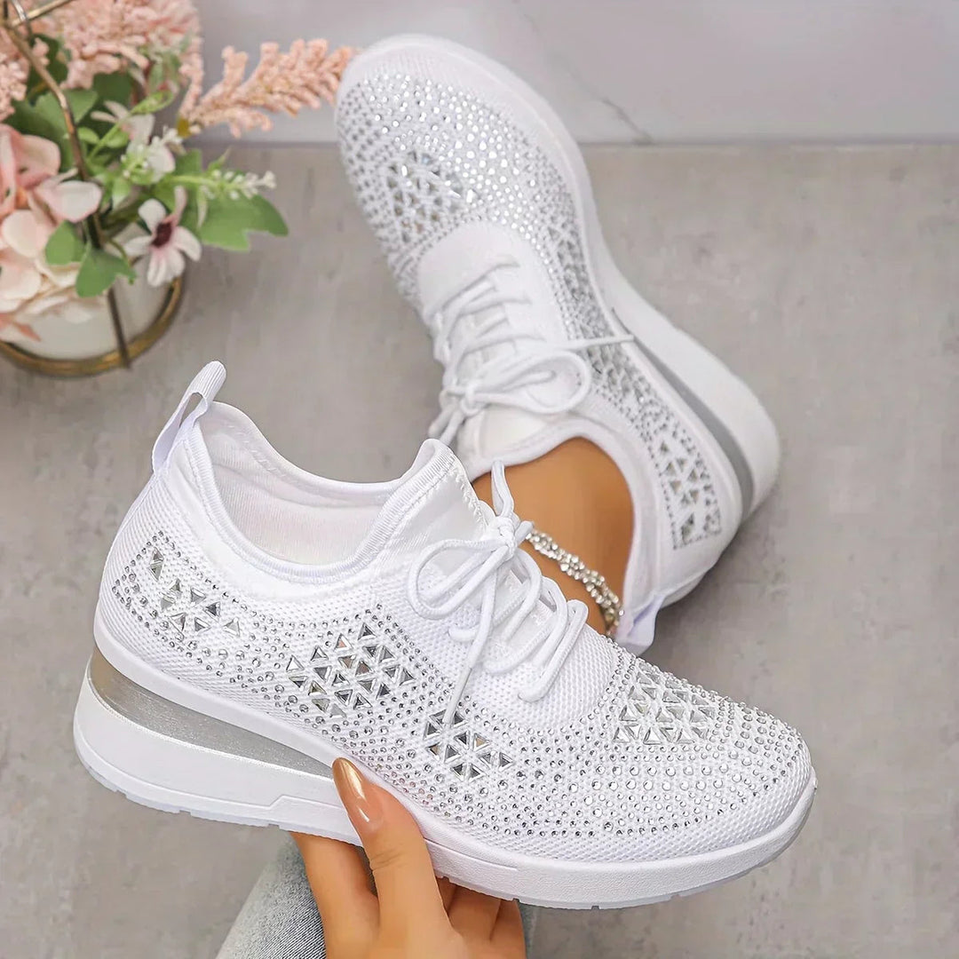Chic White Knit Lace-Up Sneakers 1