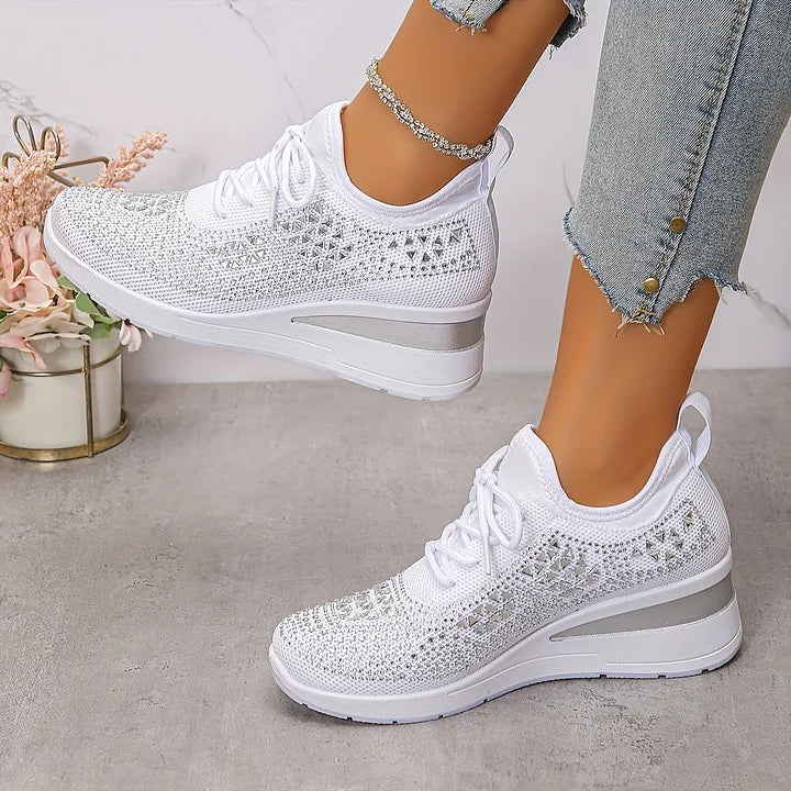 Chic White Knit Lace-Up Sneakers 2