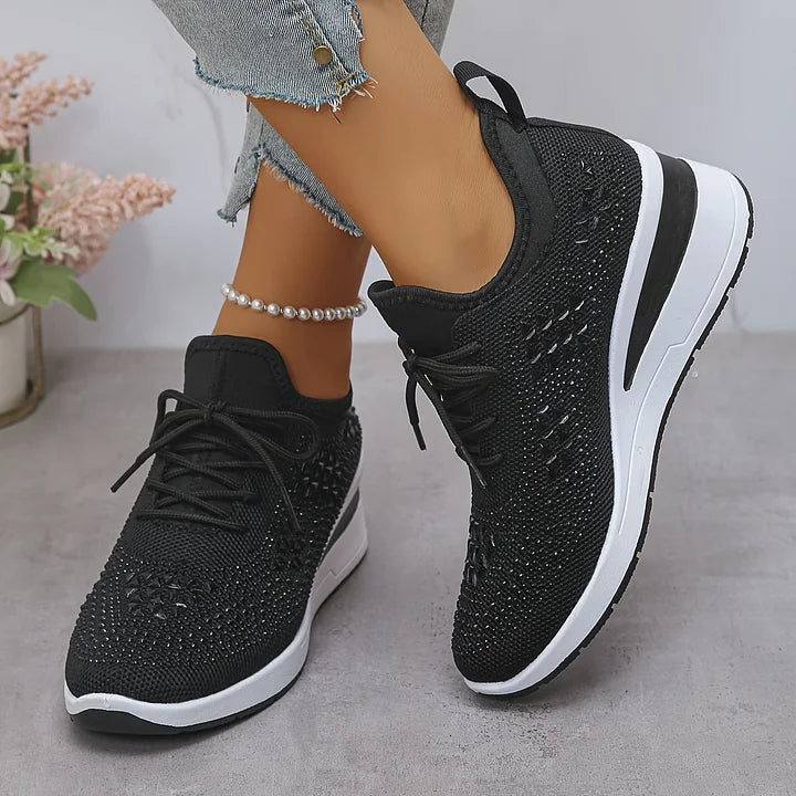 Chic White Knit Lace-Up Sneakers 6