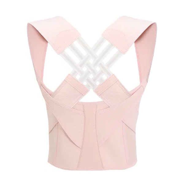 Pink Adjustable Posture Support Brace back view on white background