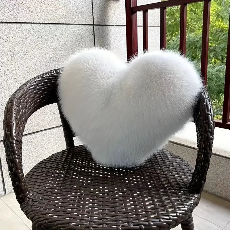 Cozy Faux Fur Heart Pillow 1