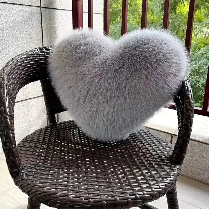 Cozy Faux Fur Heart Pillow 3