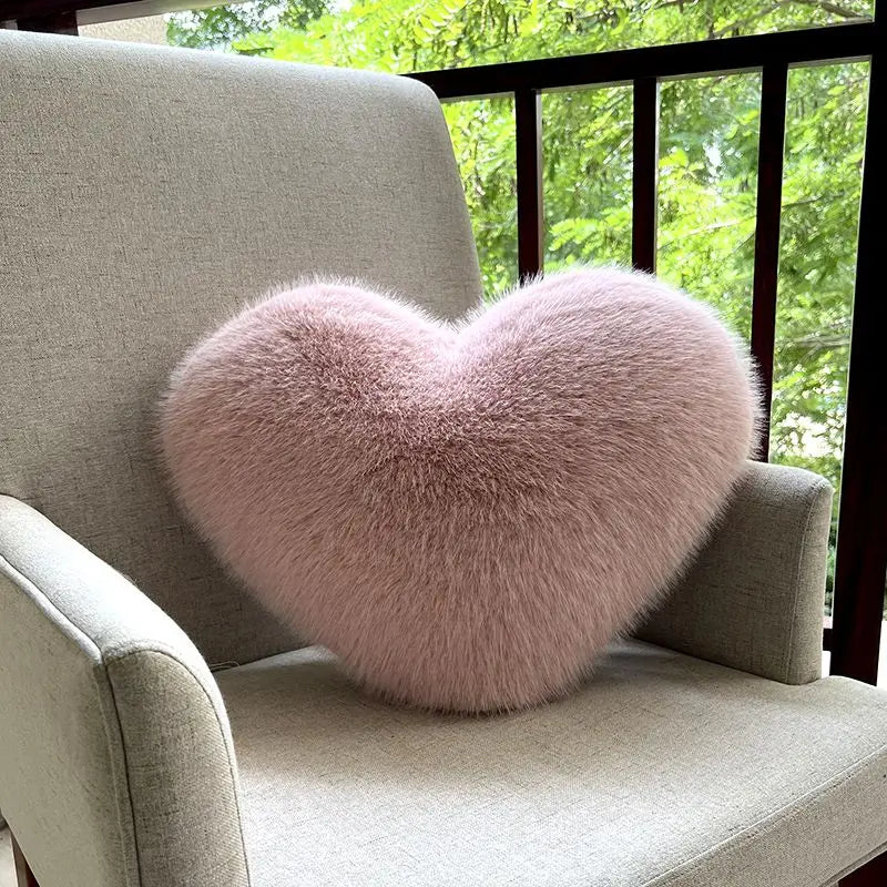 Cozy Faux Fur Heart Pillow 5