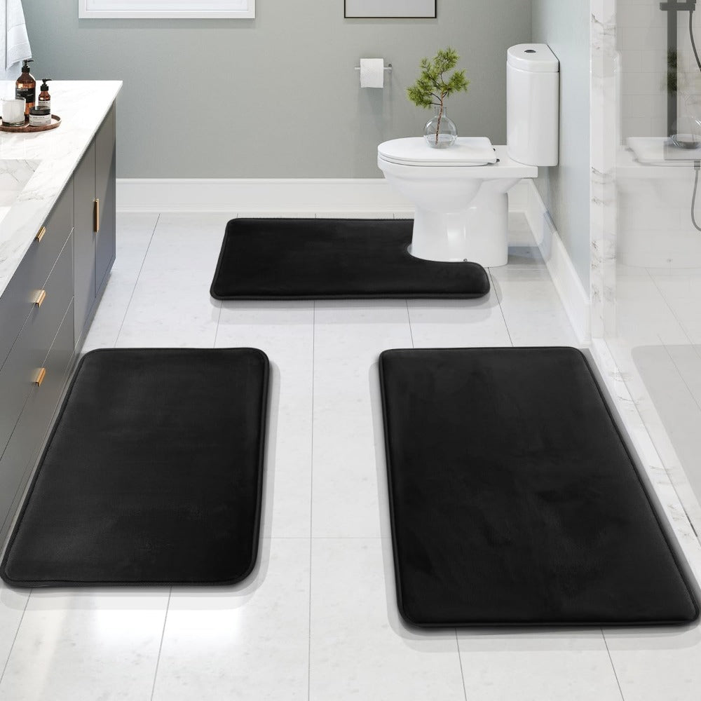 Cozy Velvet Non-Slip Bath Mats Set 2
