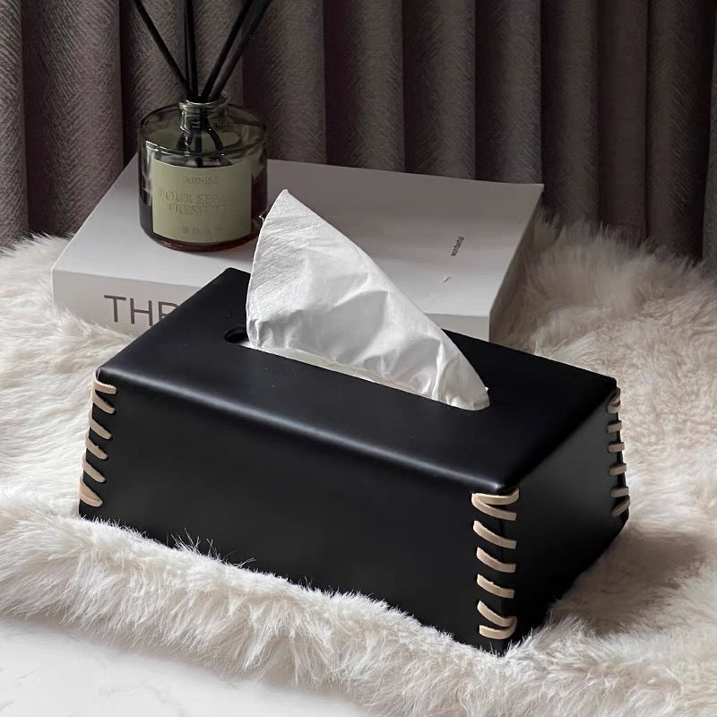 Cozy Woven Leather Tissue Box 2