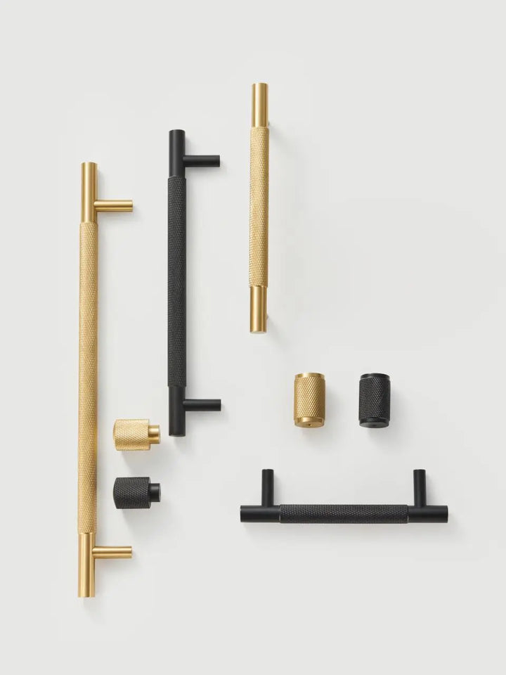 Cross-Knurled Long Brass Cabinet Pull