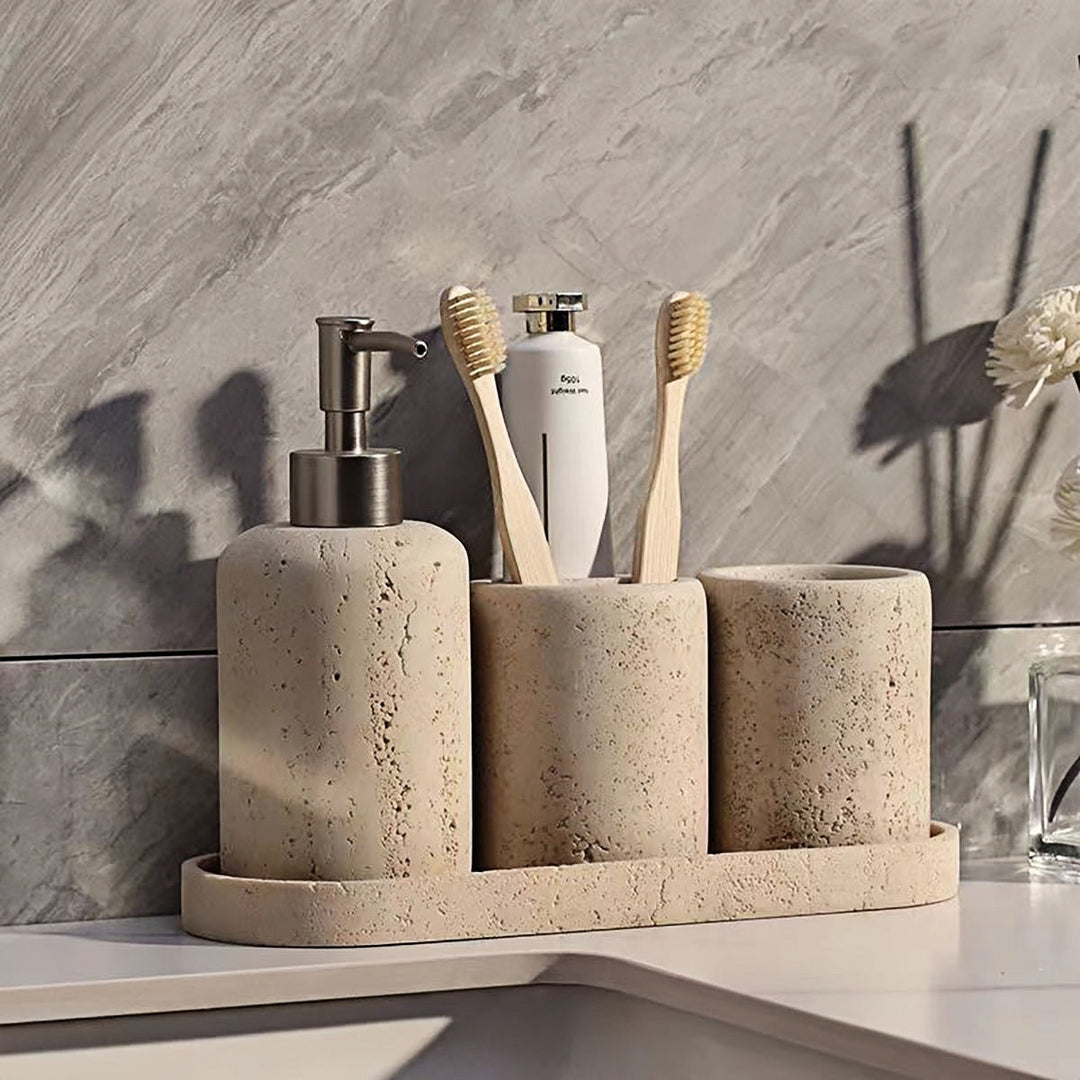 Travertine Bathroom Accessory Set full collection view