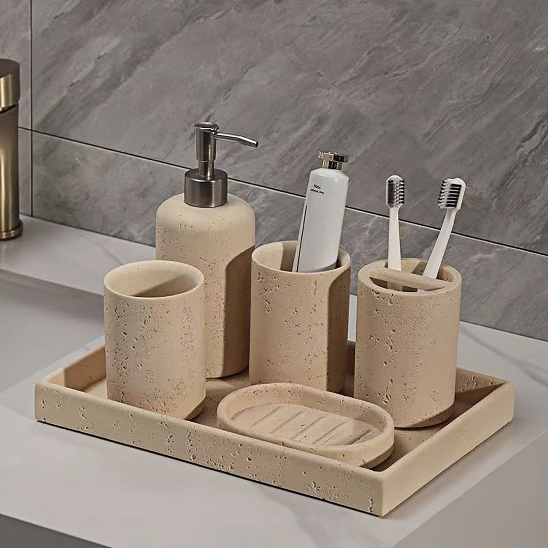 Travertine Bathroom Accessory Set toothbrush holder