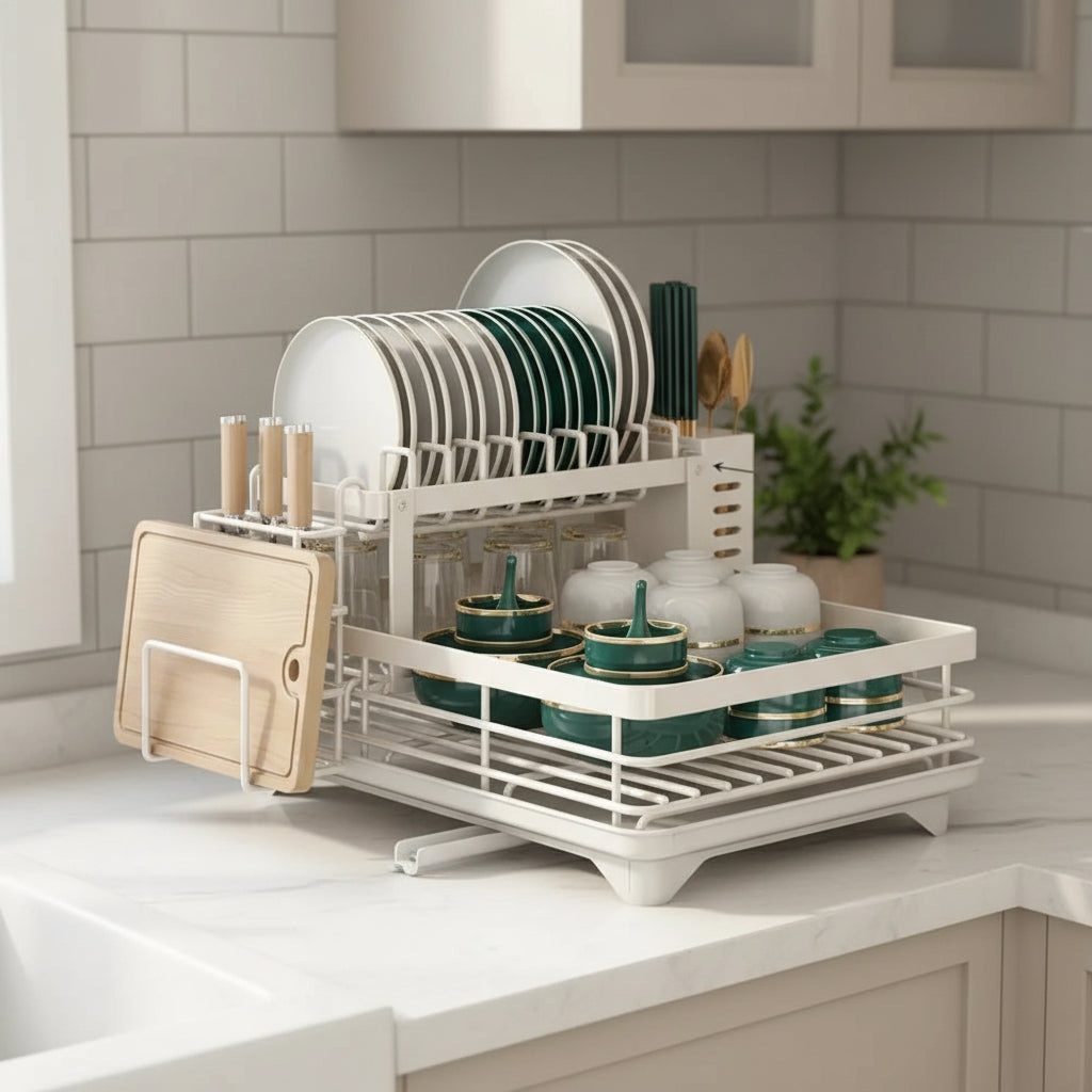 White Foldable Stainless Steel Drying Rack front view