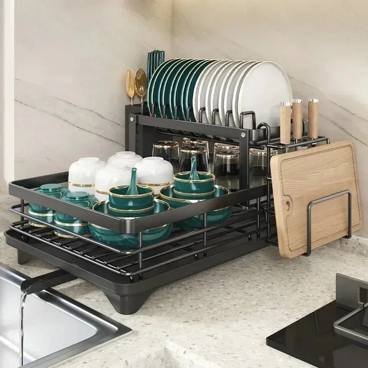 Black Foldable Stainless Steel Drying Rack side view