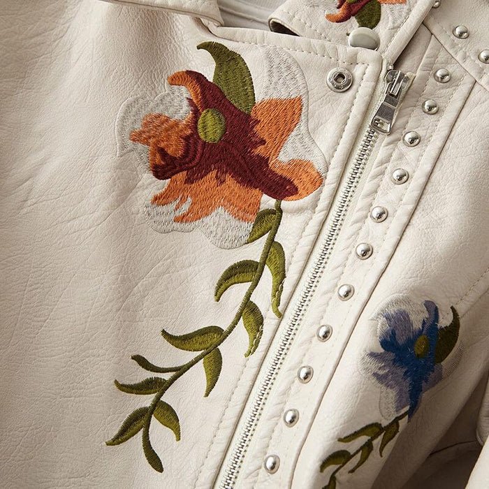 Pearl White Vegan Leather Jacket detail view