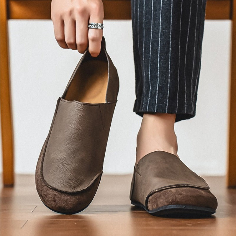 Leather moccasin loafers texture close-up