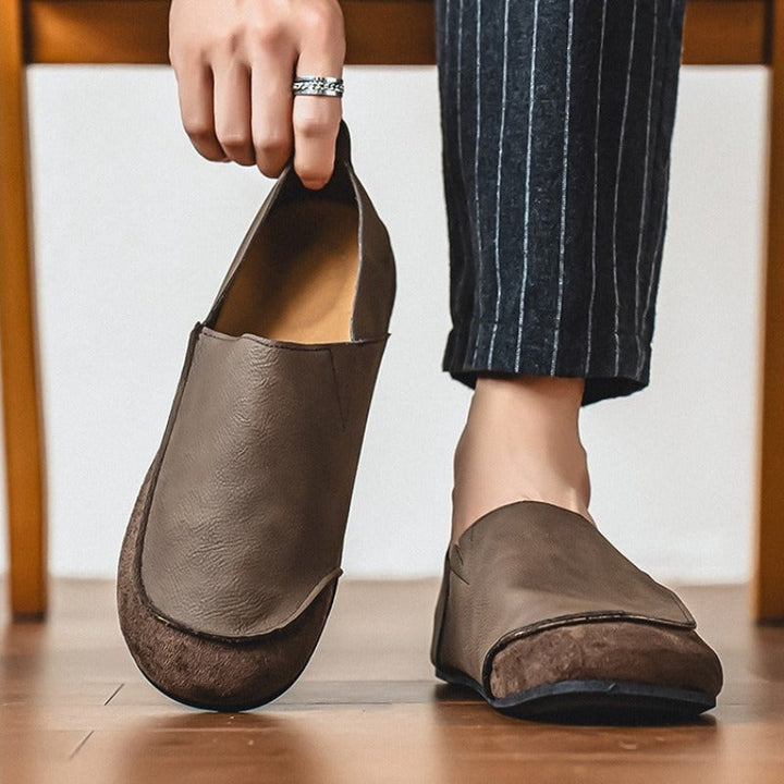 Leather moccasin loafers texture close-up