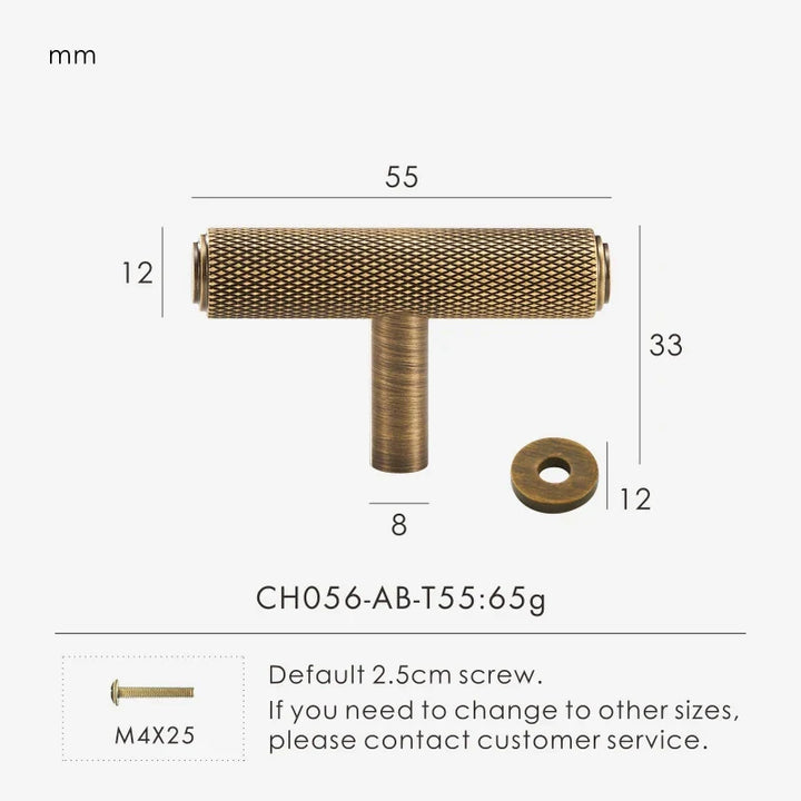 Antique Brass Diamond-Knurled Cabinet Knob front view