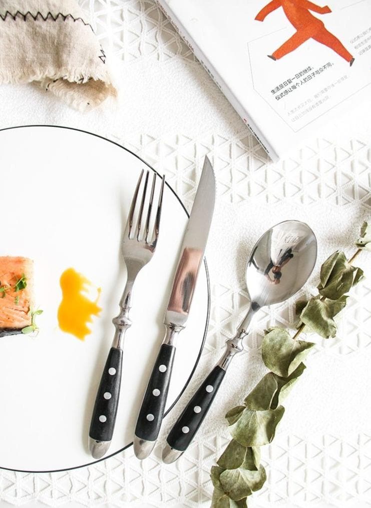 Elegant Black Stainless Steel Cutlery Set 6