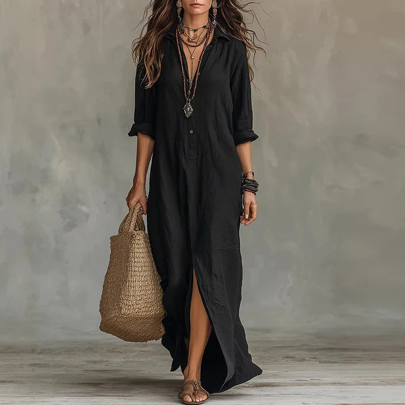 Black Relaxed Boho Shirtdress lifestyle view