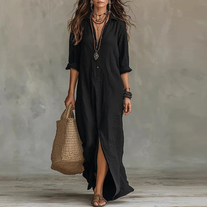 Black Relaxed Boho Shirtdress lifestyle view