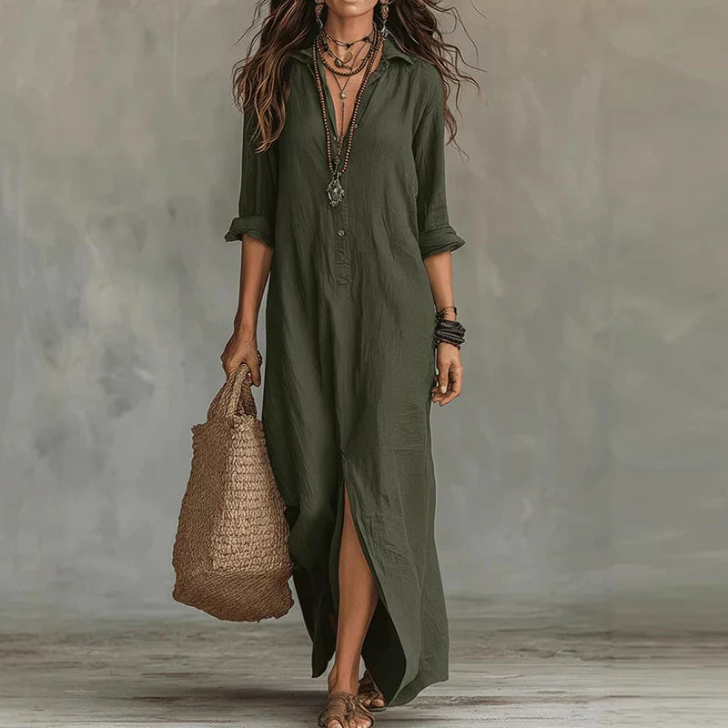 Army Green Relaxed Boho Shirtdress lifestyle view