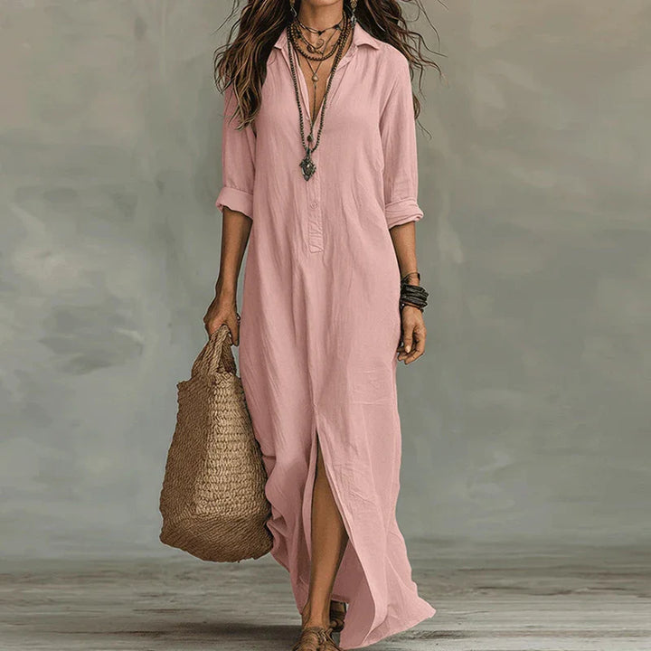Pink Relaxed Boho Shirtdress lifestyle view