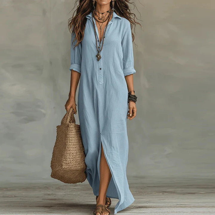 Sky Blue Relaxed Boho Shirtdress lifestyle view