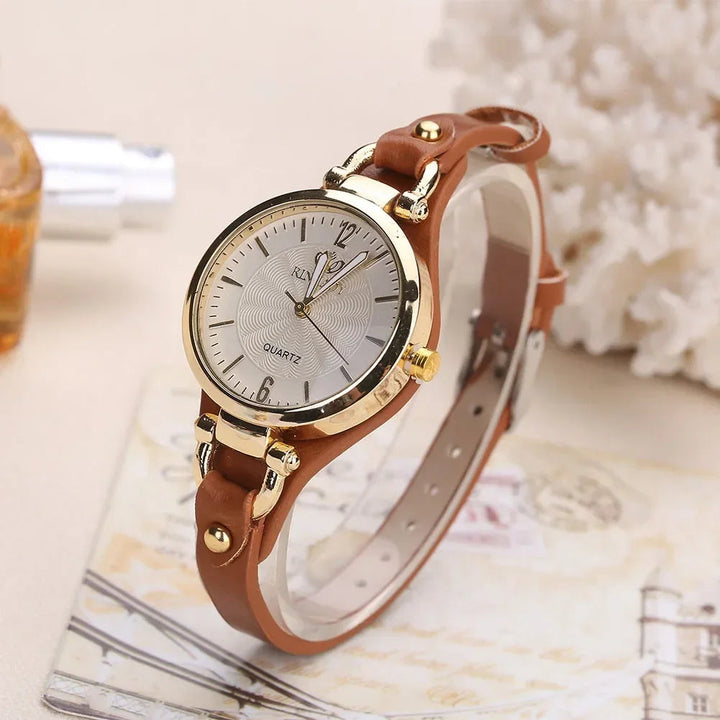 Elegant Gold Watch with Vegan Leather Strap 0