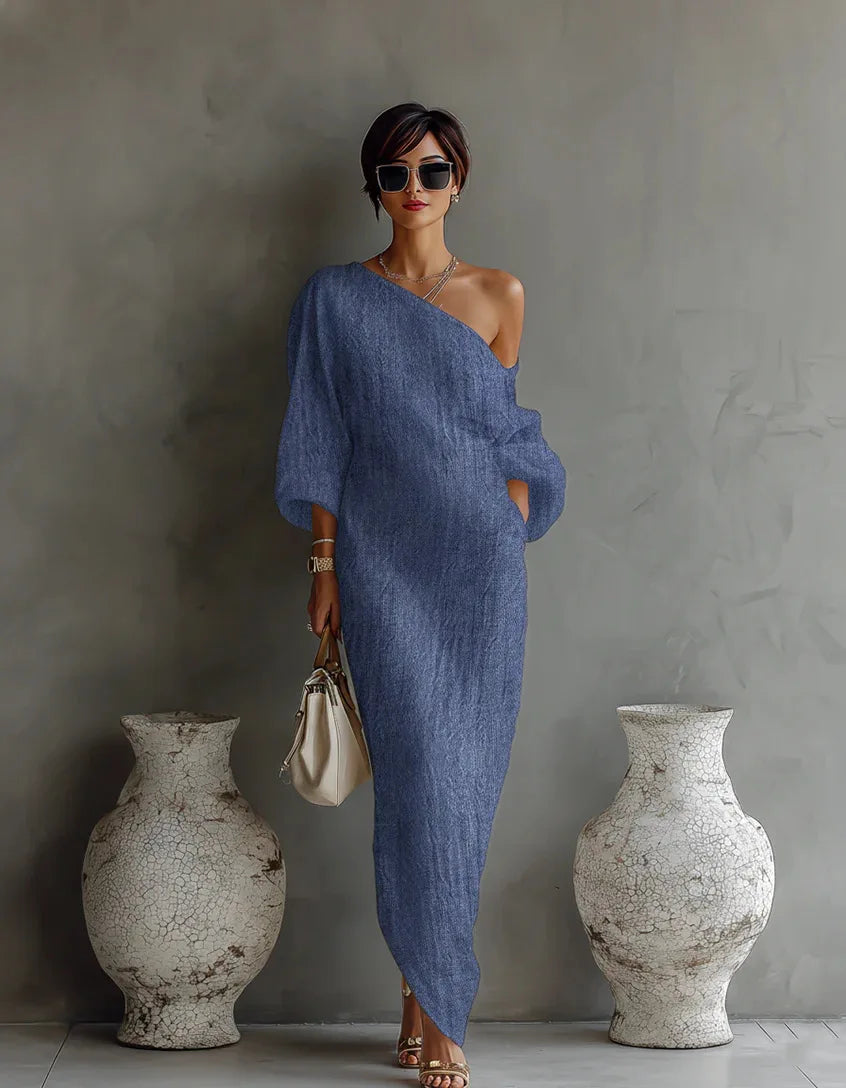Elegant Linen One-Shoulder Summer Dress 4