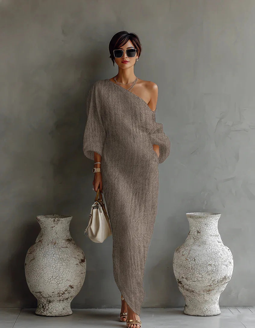 Elegant Linen One-Shoulder Summer Dress 5