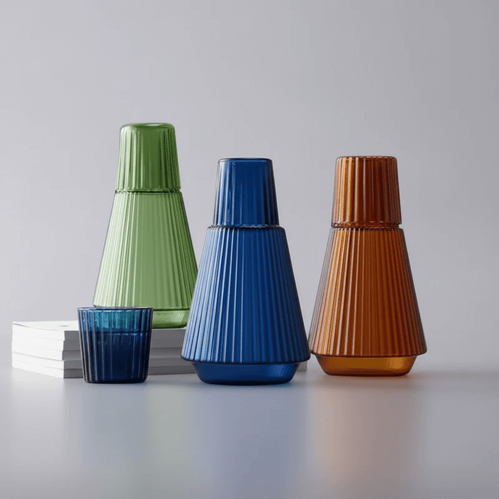 Elegant Pleated Glass Carafe and Cup Set for Serene Home Decor