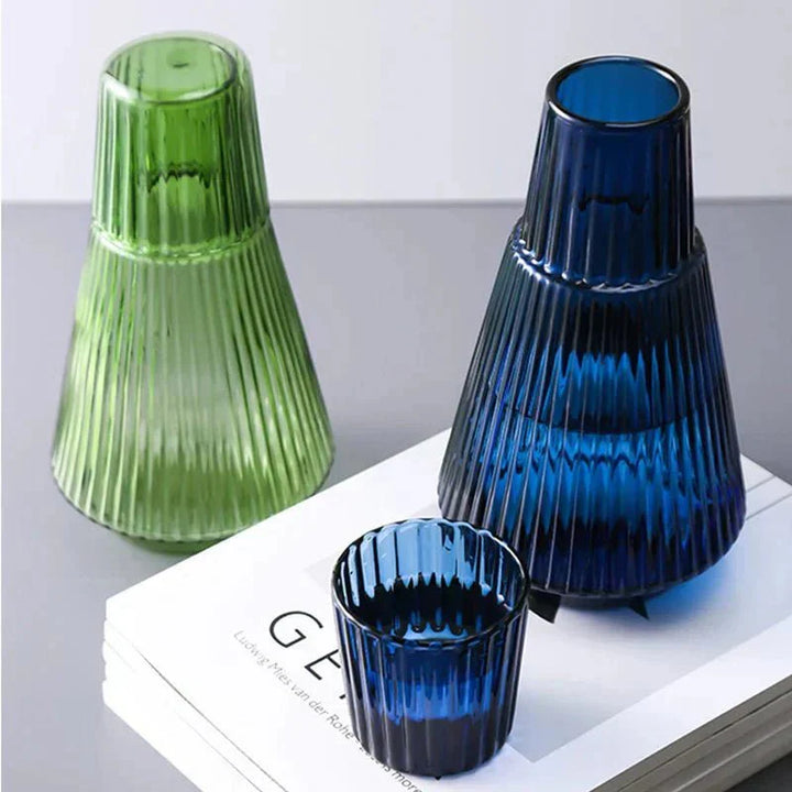Elegant Pleated Glass Carafe and Cup Set for Serene Home Decor