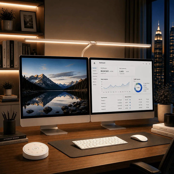 White Dual-Head LED Desk Lamp night office lifestyle
